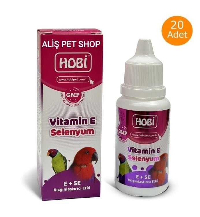 Hobi%20Kuşlar%20İçin%20Vitamin%20E%20ve%20Selenyum%20Takviyesi%2030ml%20x%2020%20Adet