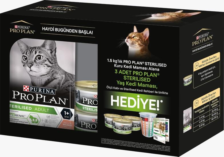 Pro Plan Sterilised Somonlu Kısırlaştırılmış Kedi Maması 1.5 Kg (3X85gr Konserve) Hediyeli