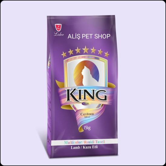 King Multicolor Renkli Taneli Kuzu Etli Yetişkin Kedi Maması 15 kg